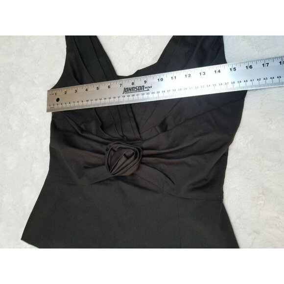 Mario Balthazar Womens Size 6 Sleeveless Top Pleated V-Neck Ruffle Flower Black - Picture 2 of 3